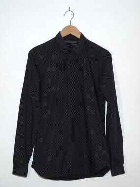 The Kooples Polka Dot Button Down Dress Shirt Black Small Fitted Skull